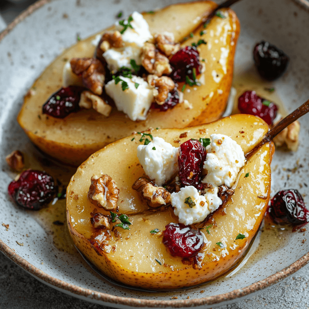 Baked Pears with Feta, Honey, and Cranberries to Delight!
