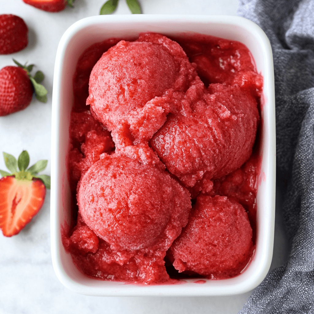 Homemade healthy strawberry sorbet delights your taste buds!