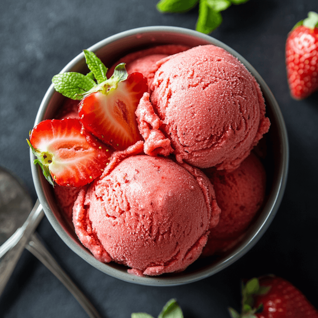 Homemade healthy strawberry sorbet delights your taste buds!