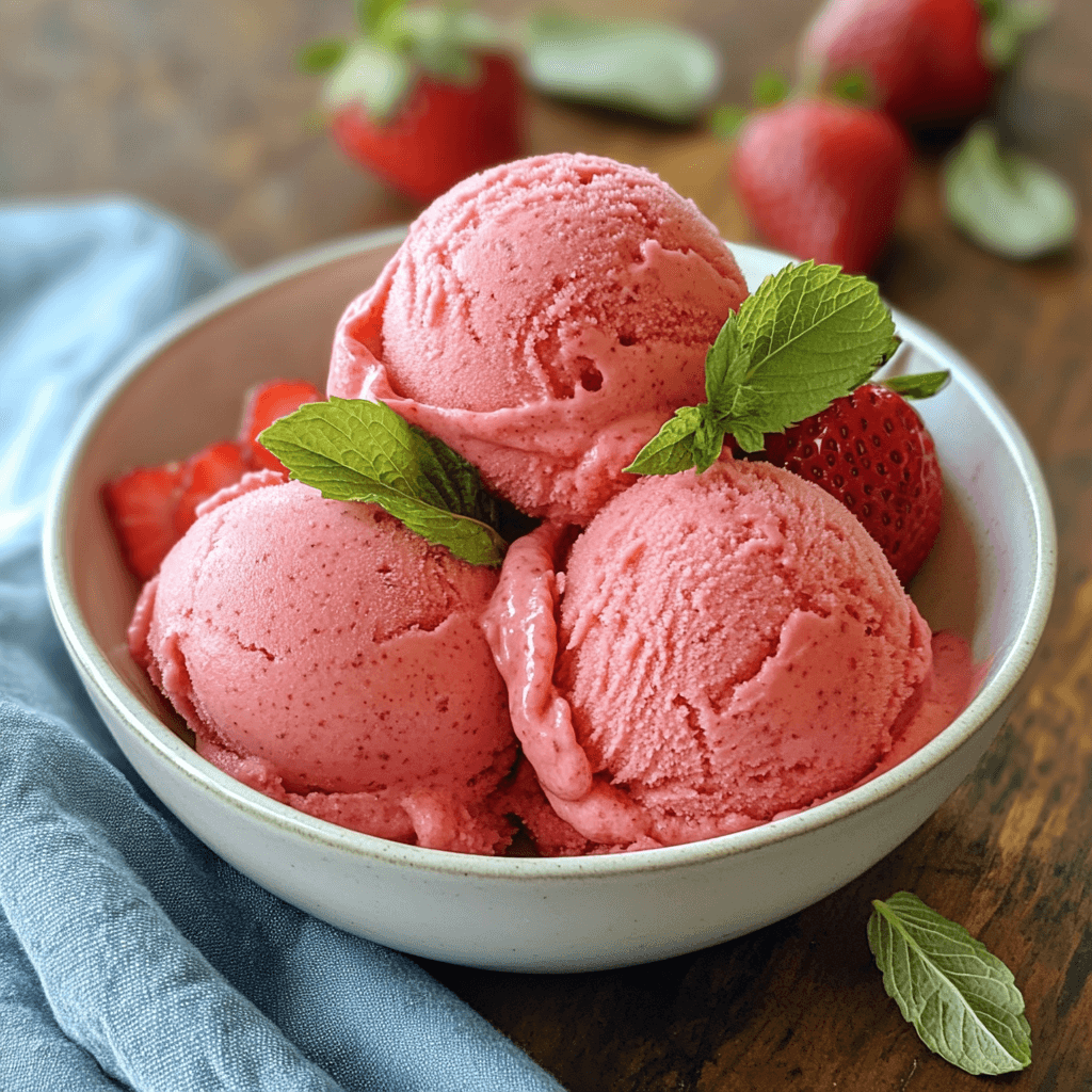 Homemade healthy strawberry sorbet delights your taste buds!