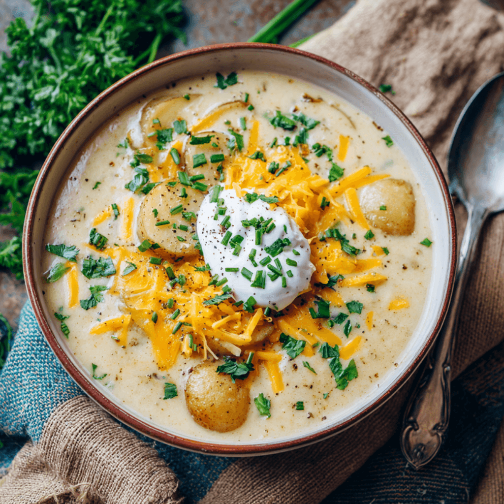 Cheddar Garlic Herb Potato Soup: A Creamy Delight Await!