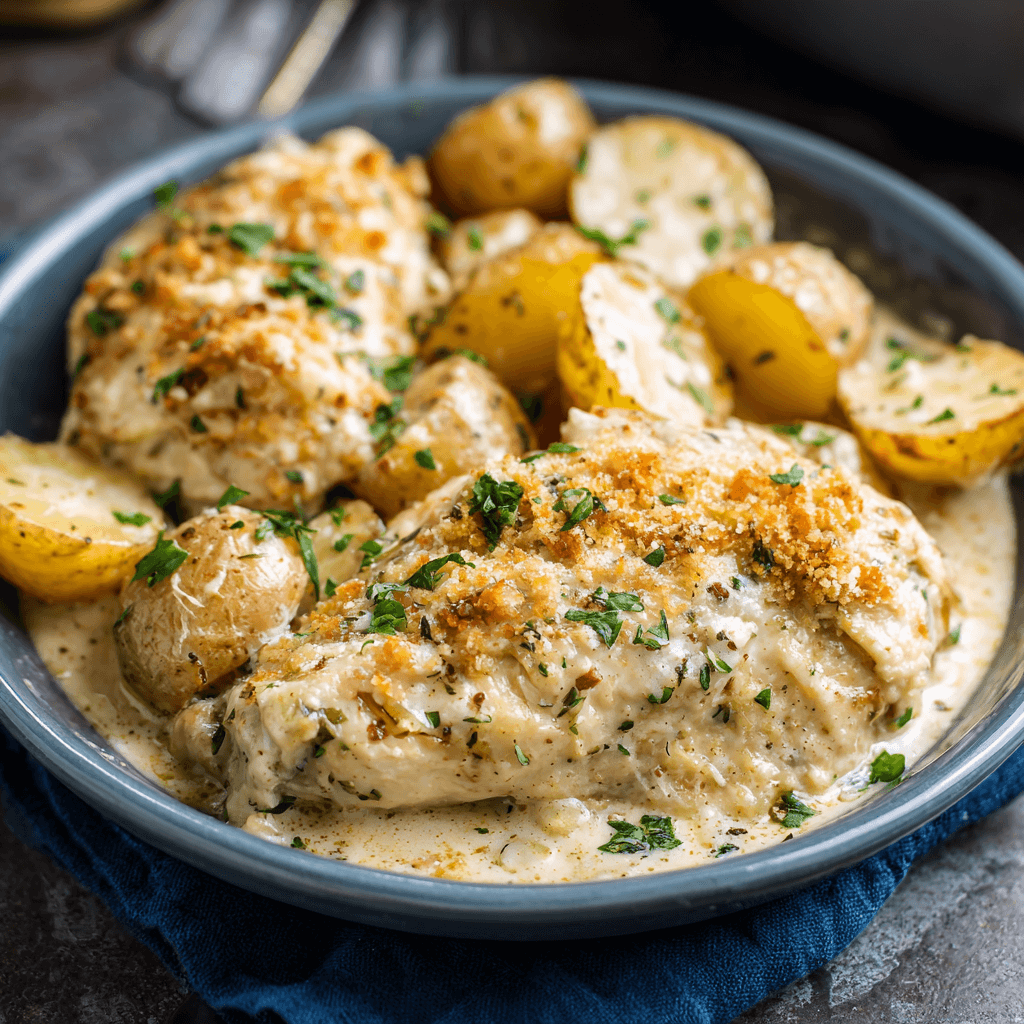 Garlic Parmesan Crockpot Chicken and Potatoes Delight!