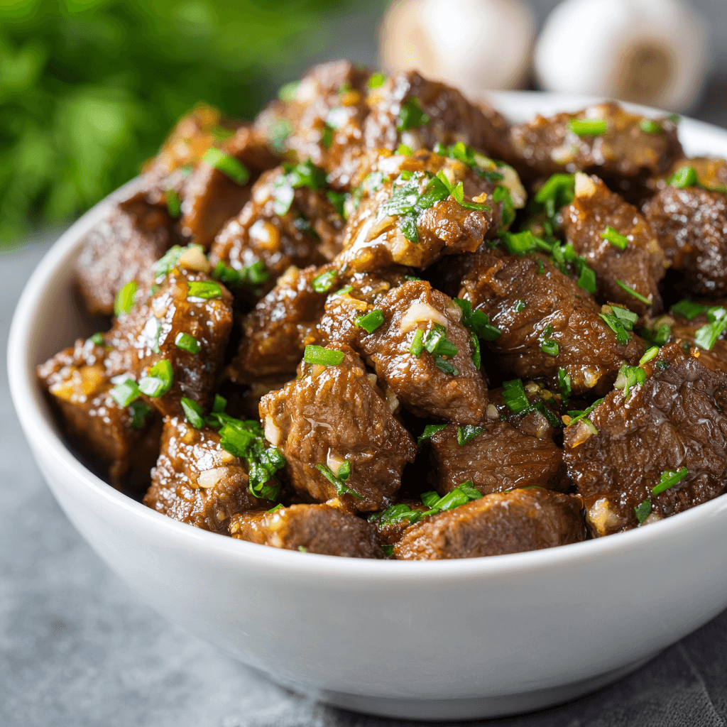 High Protein Slow Cooker Garlic Butter Beef Bites, Perfectly Tender!