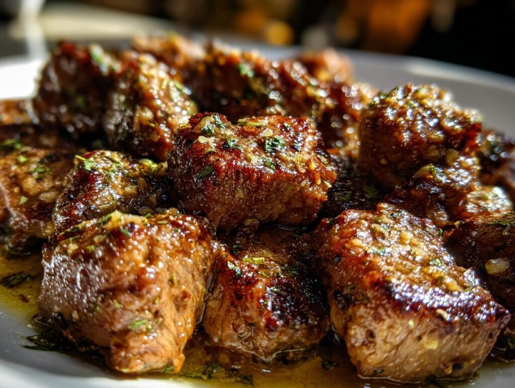 High Protein Slow Cooker Garlic Butter Beef Bites