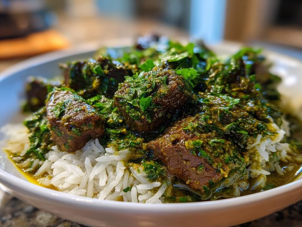Persian Inspired Herb and Beef Stew with Rice