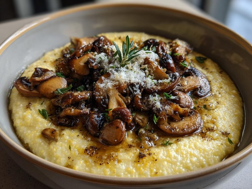 Creamy Garlic Polenta With Mushrooms