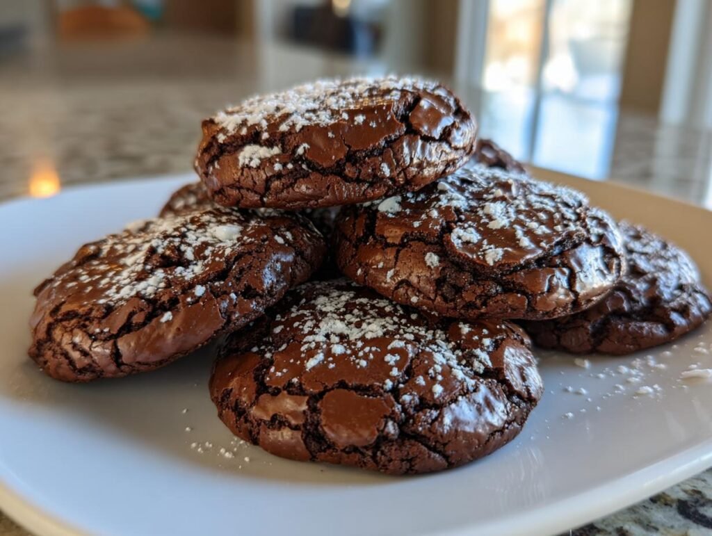 Peppermint Brownie Cookies, Glossy Cracks