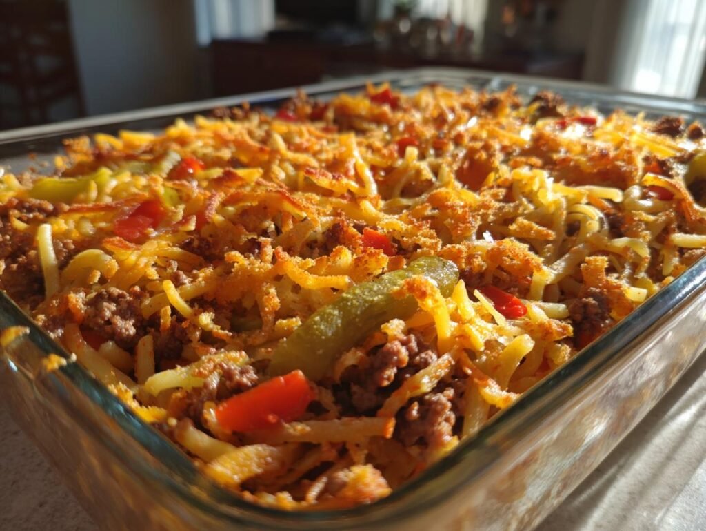 Sloppy Joe Casserole with Pickle Crunch