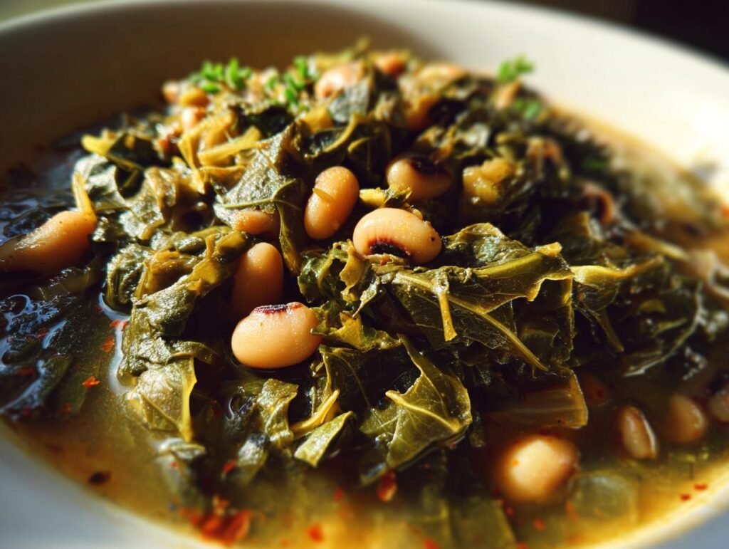 Slow Cooker Black Eyed Peas and Collard Greens
