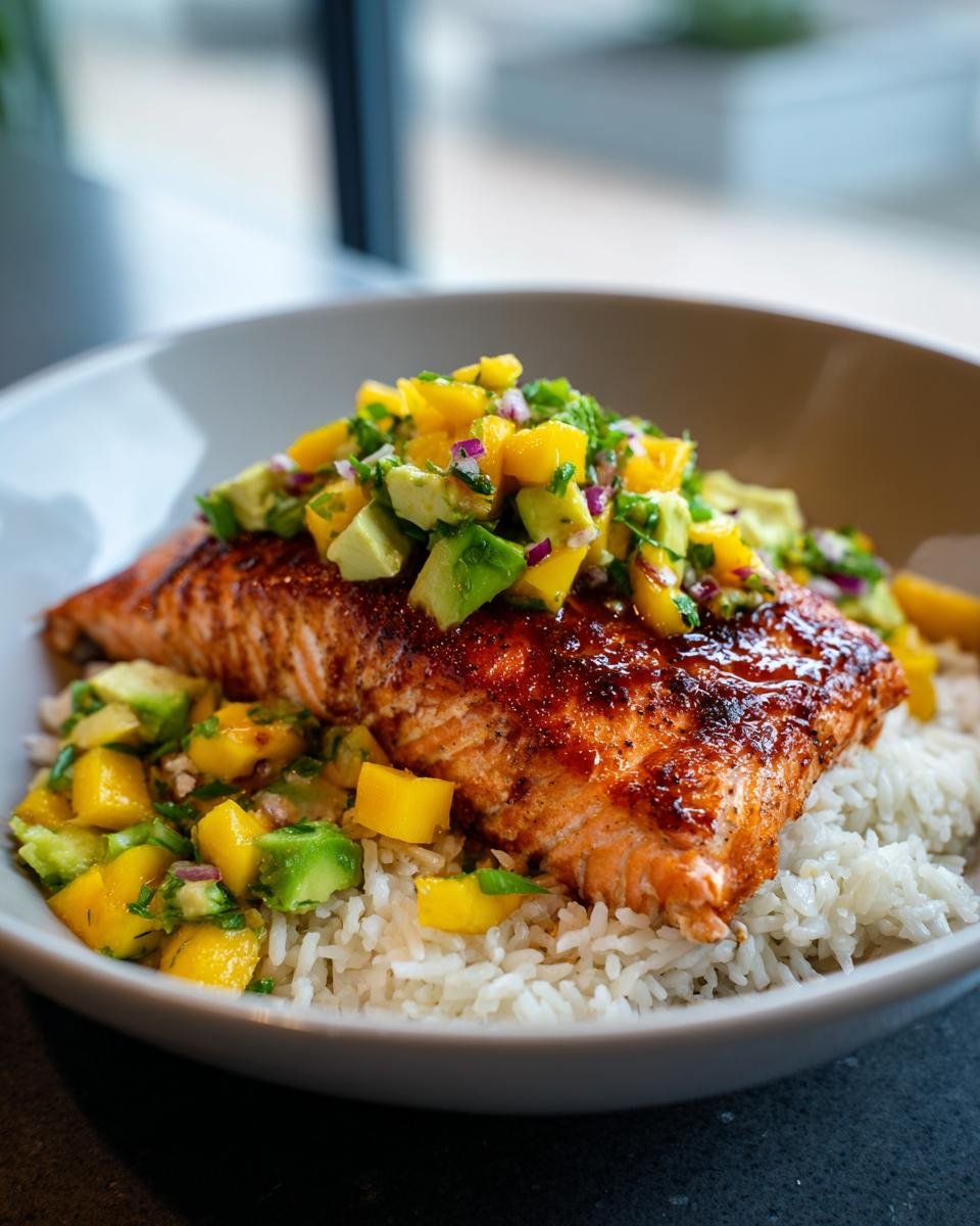 BBQ Salmon Bowls with Mango Avocado Salsa - detail 1