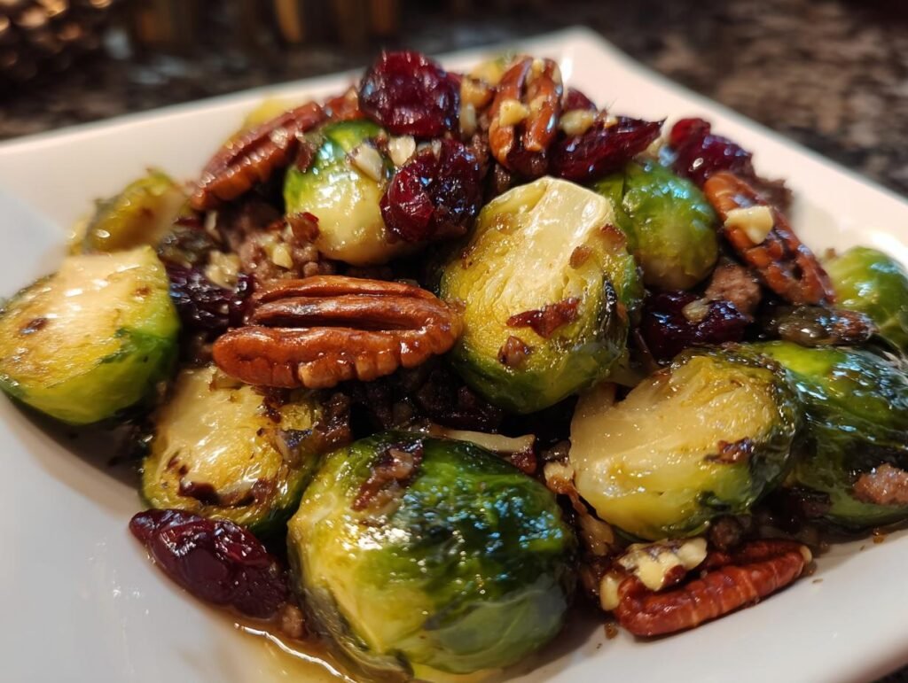 Brussels Sprouts with Beef, Pecans, and Cranberries