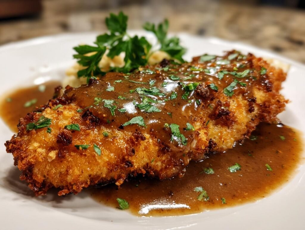 Crispy Chicken with Beef Gravy