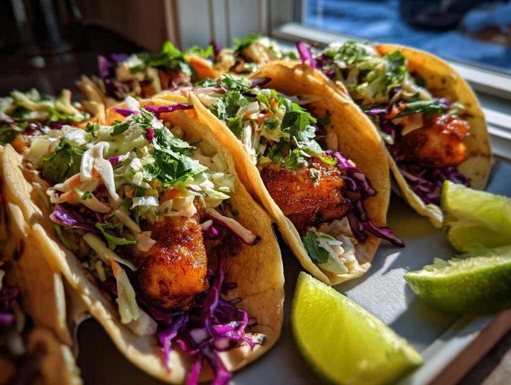Crispy Fish Tacos with Cilantro Lime Slaw