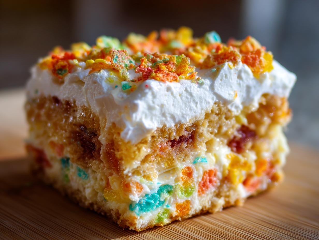 Fruity Pebble Poke Cake