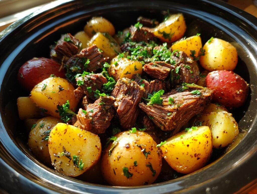Slow Cooker Garlic Butter Beef with Potatoes
