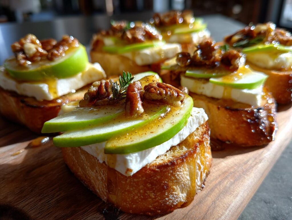 Brie, Apple, and Honey Crostini