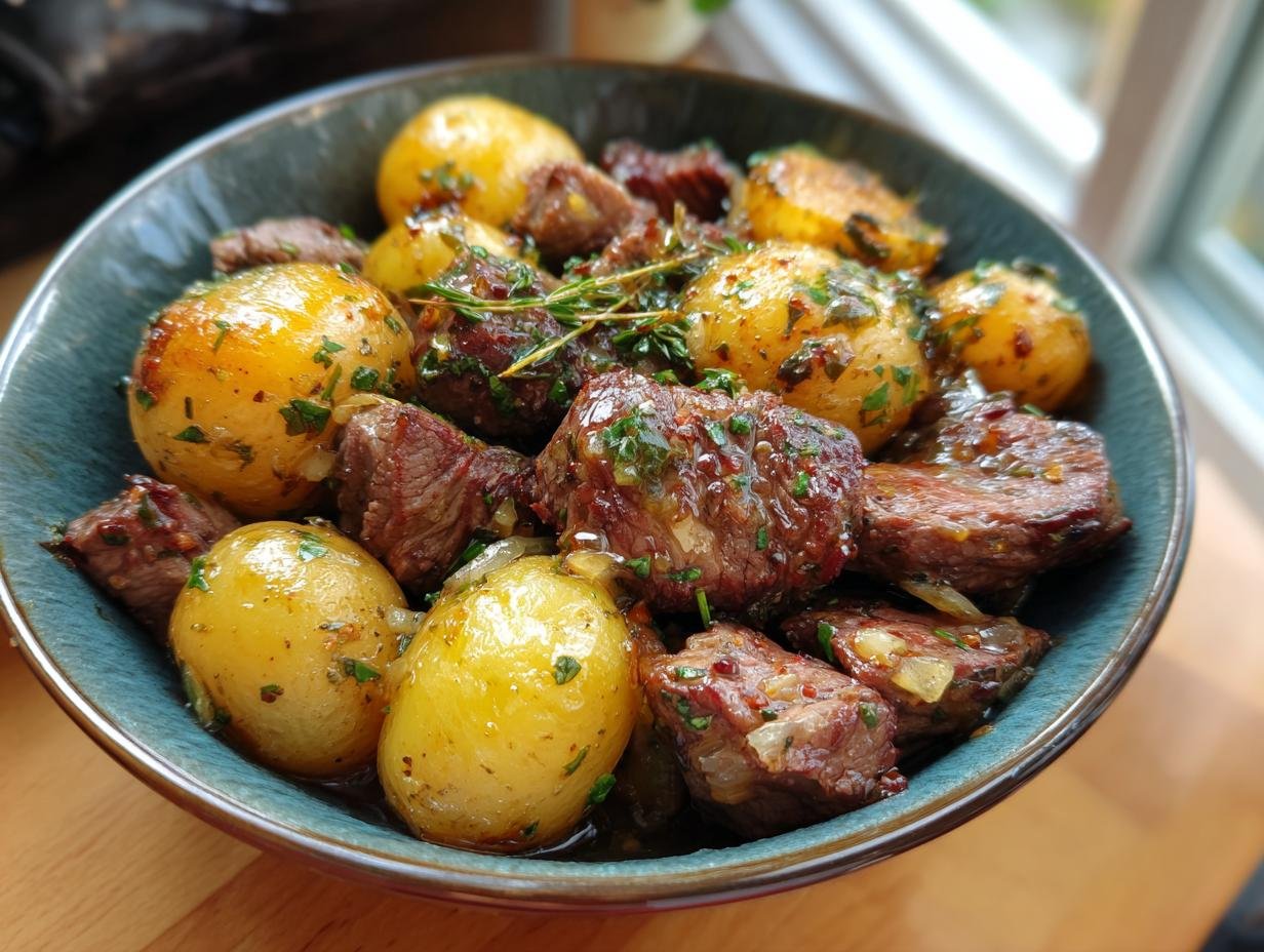 Butter Steak Bites with Garlic Herb Potatoes