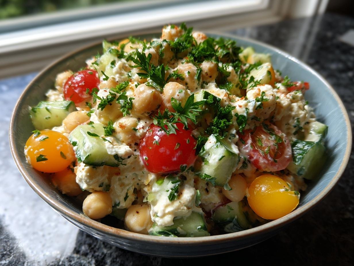 Cottage Cheese and Chickpeas Salad