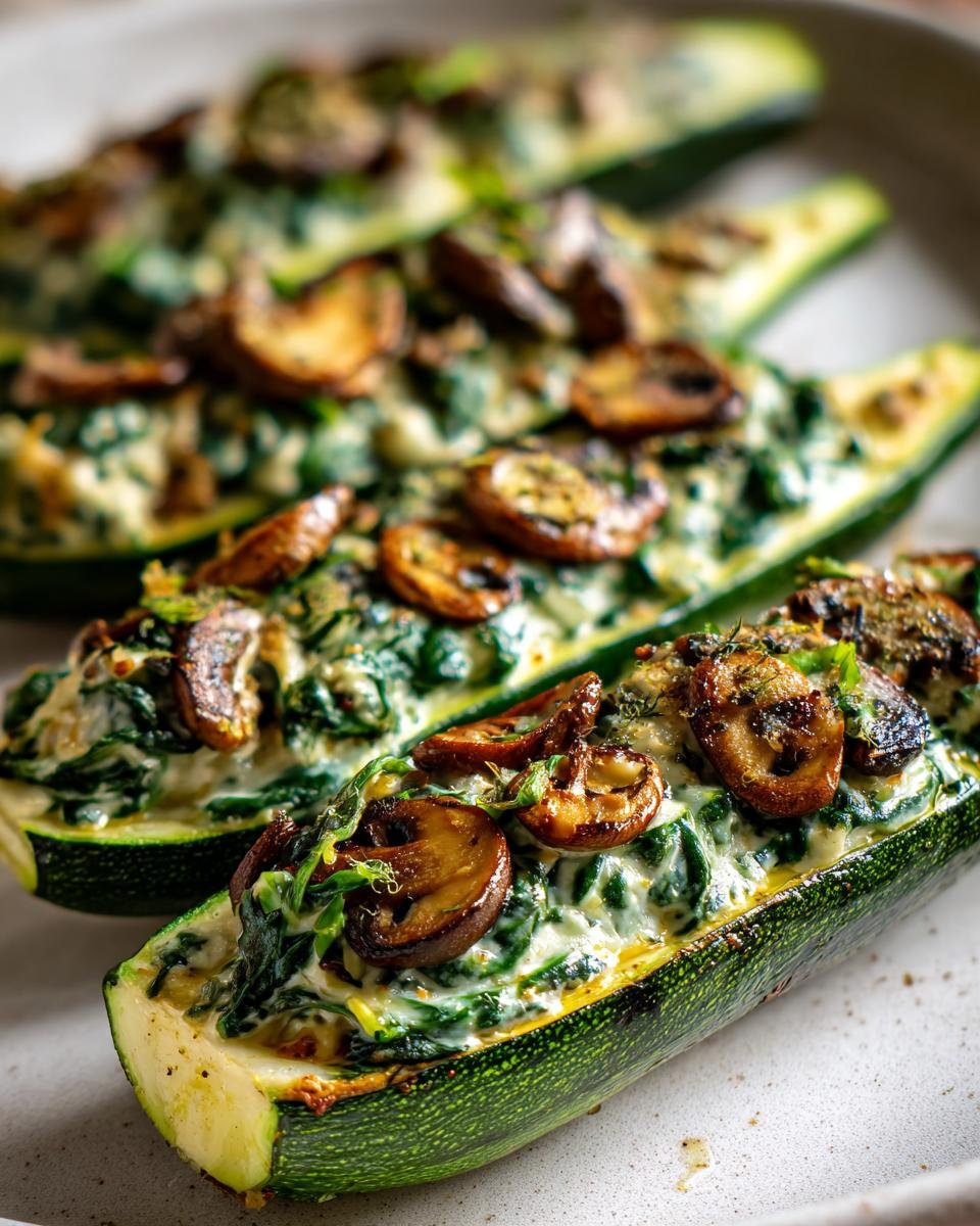 Creamy Ricotta-Stuffed Zucchini with Spinach and Mushrooms - detail 1