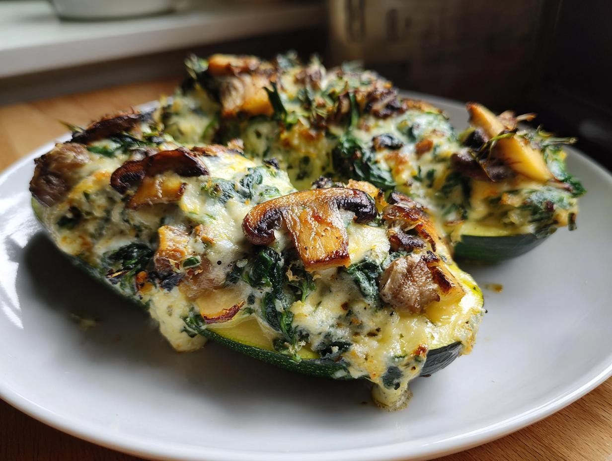 Creamy Ricotta-Stuffed Zucchini with Spinach and Mushrooms