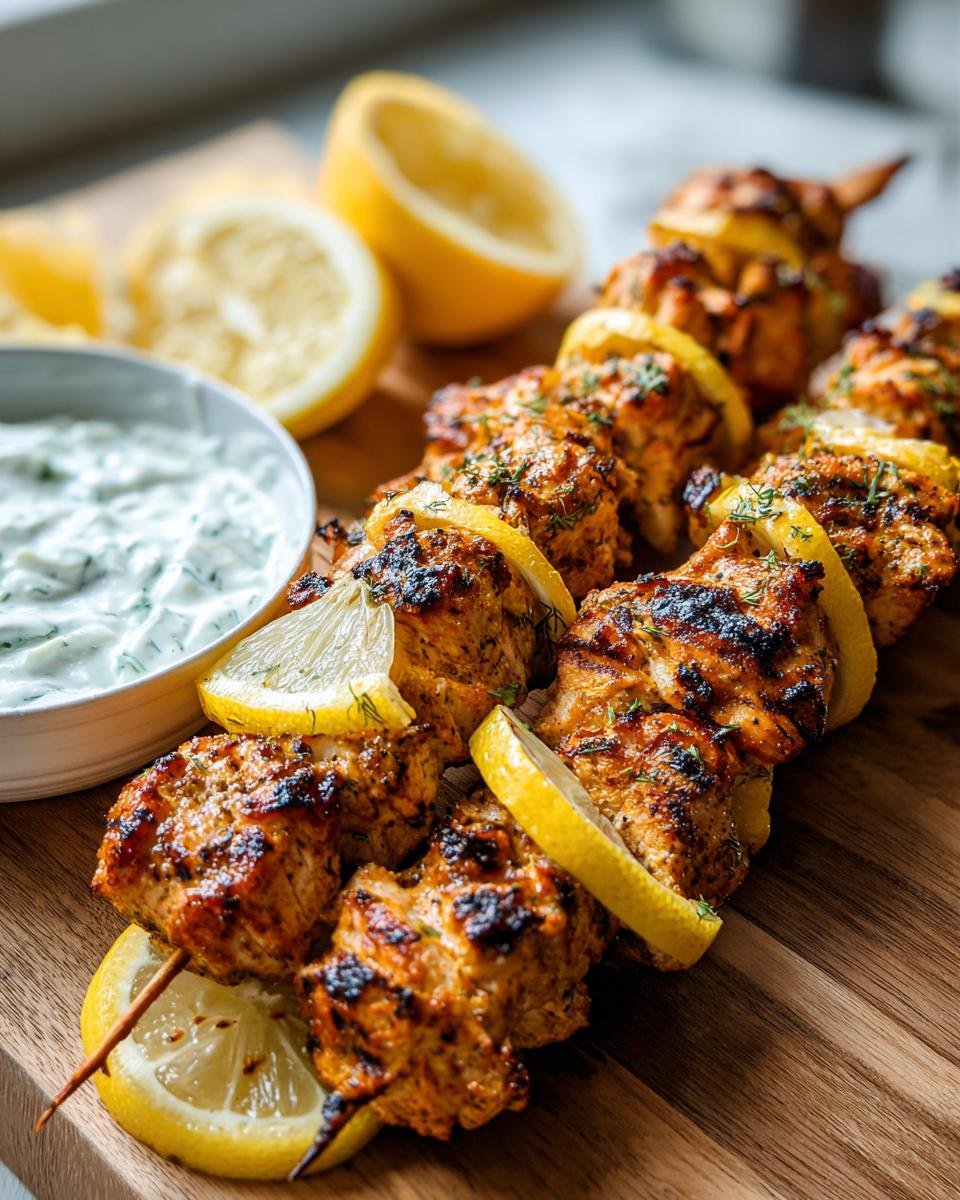 Greek Lemon Chicken Skewers with Tzatziki Sauce - detail 1