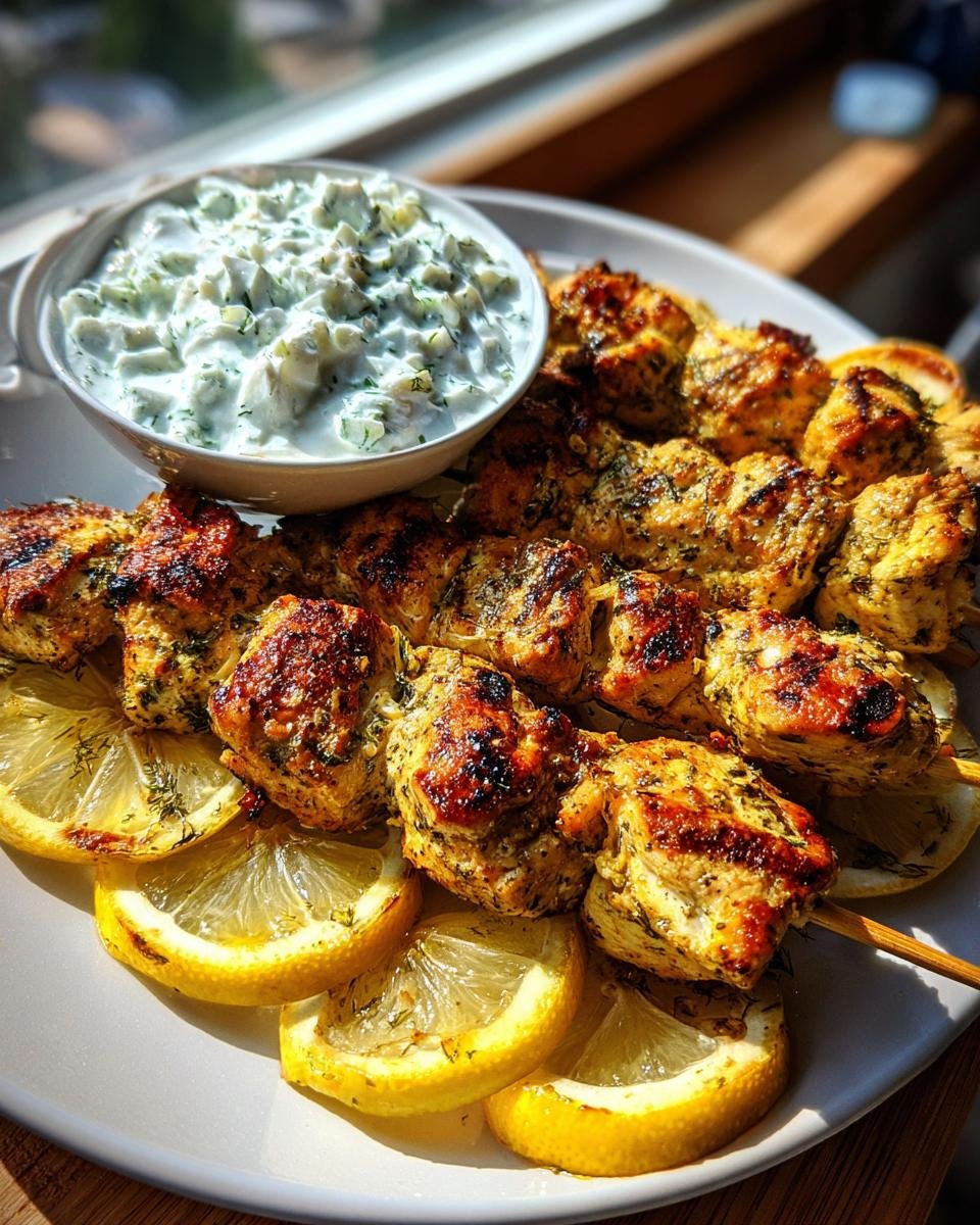 Greek Lemon Chicken Skewers with Tzatziki Sauce - detail 1
