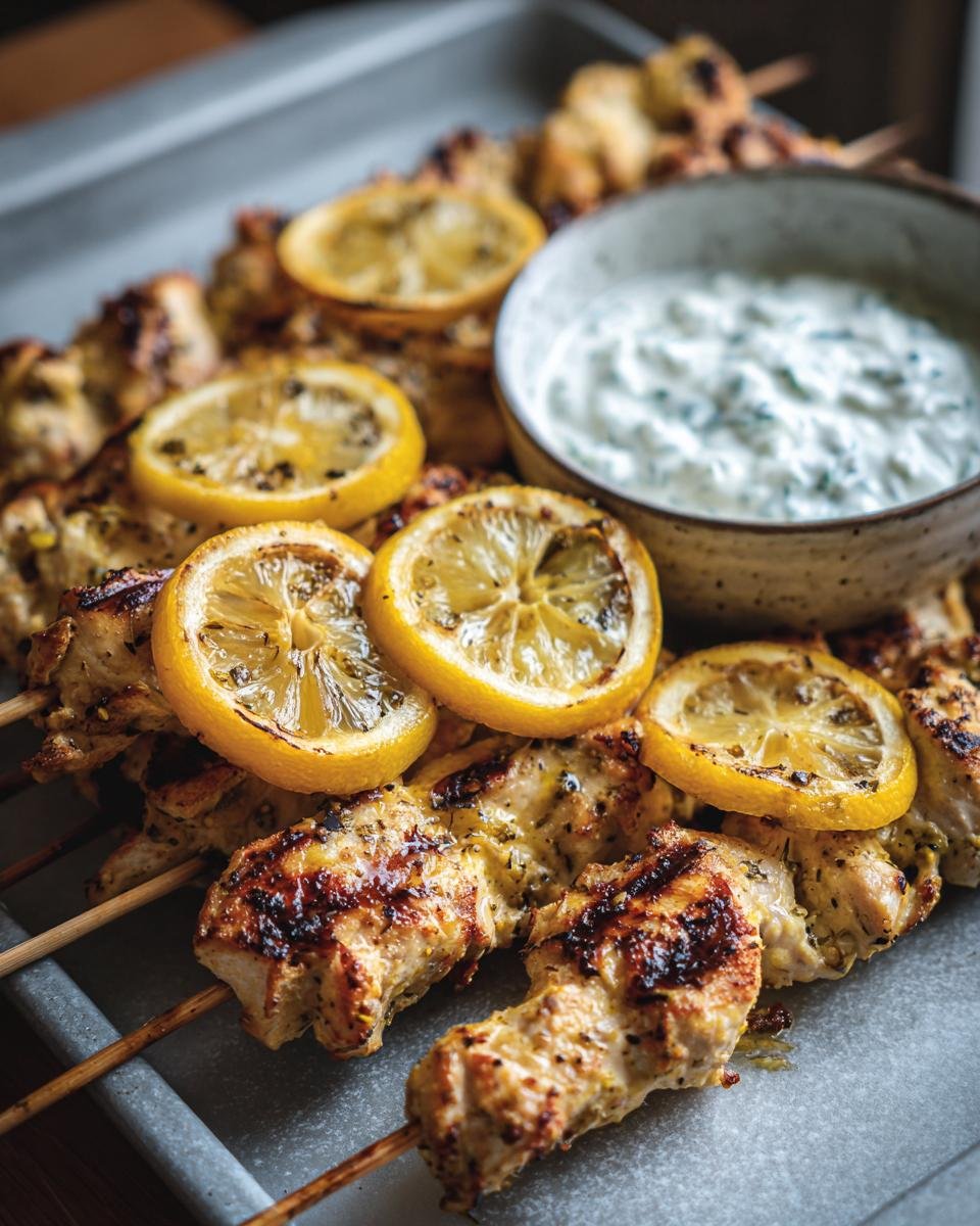 Greek Lemon Chicken Skewers with Tzatziki Sauce - detail 2