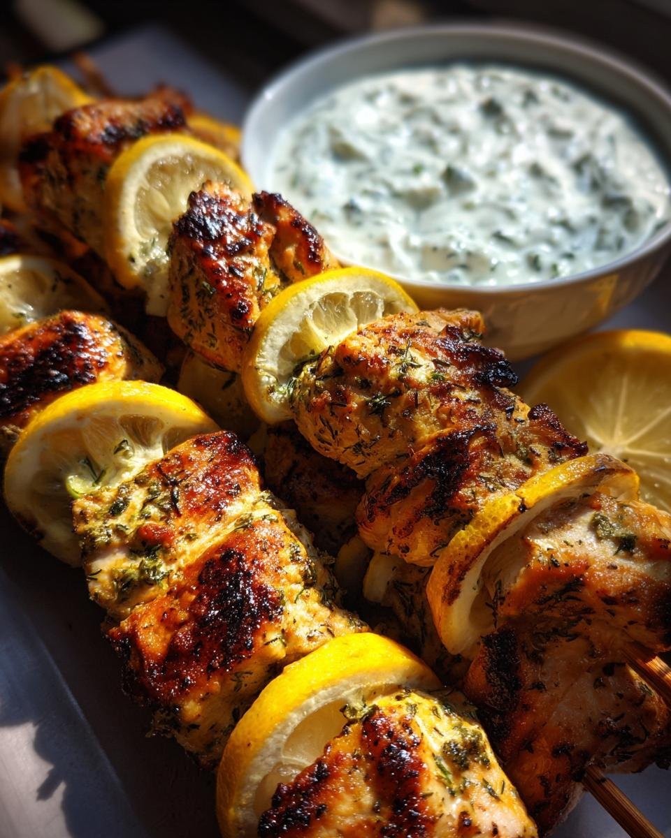 Greek Lemon Chicken Skewers with Tzatziki Sauce - detail 2