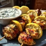 Greek Lemon Chicken Skewers with Tzatziki Sauce