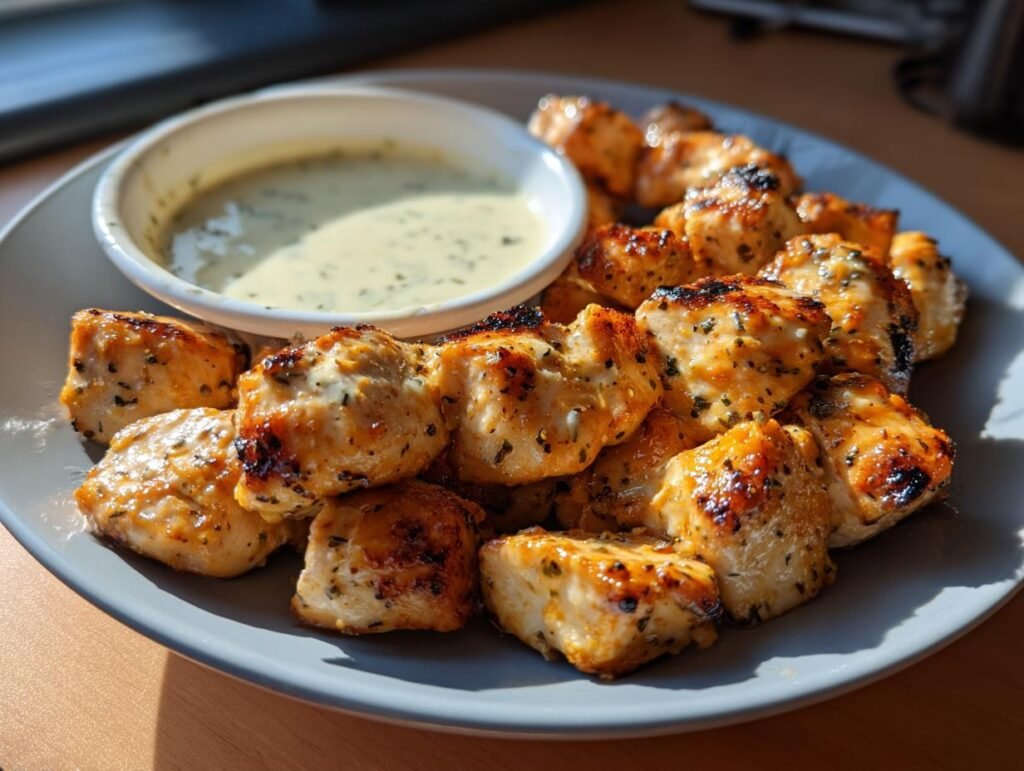 Grilled Chicken Bites with Creamy Garlic Sauce