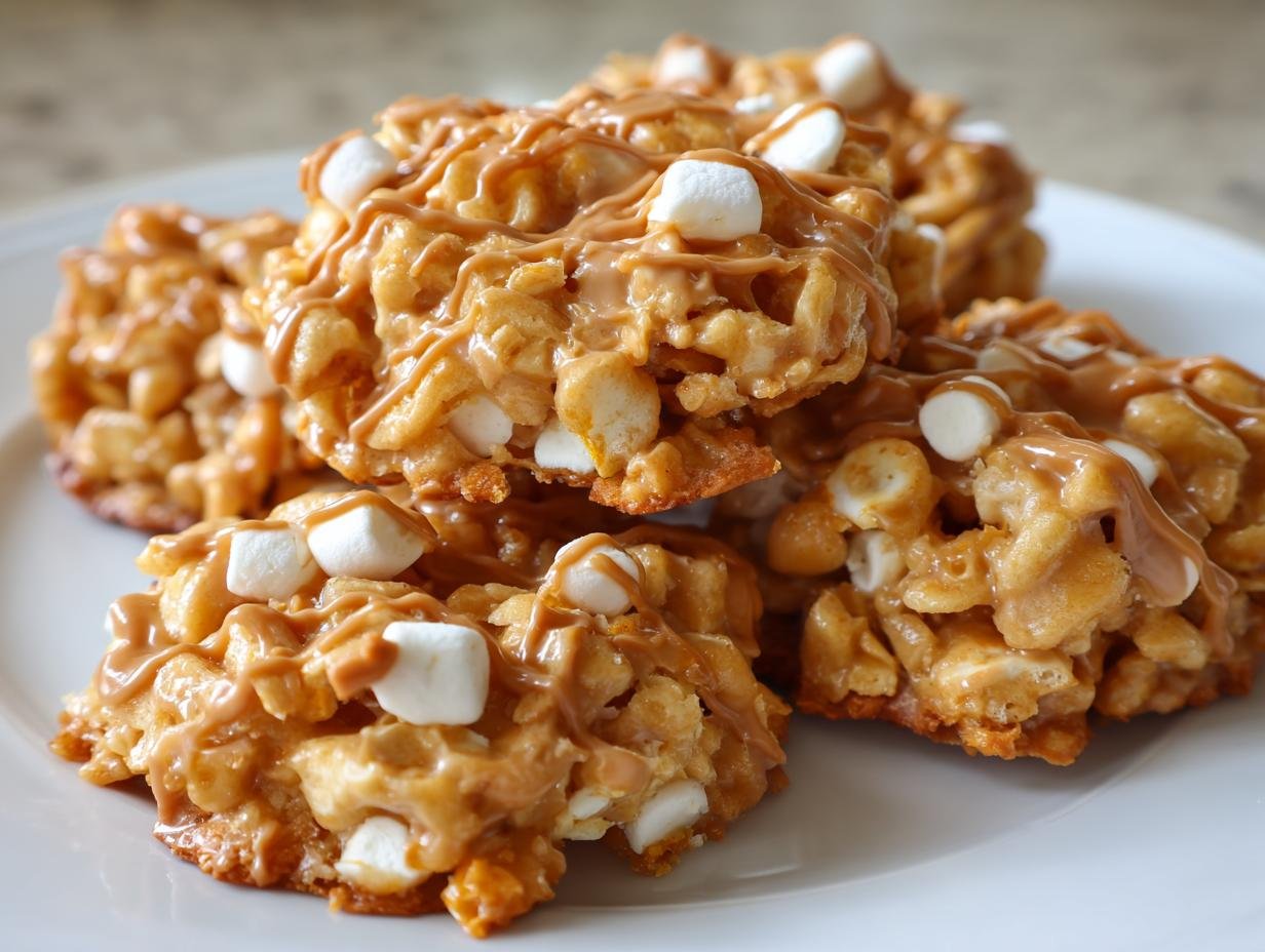 No bake peanut butter Cornflake cookies with marshmallows
