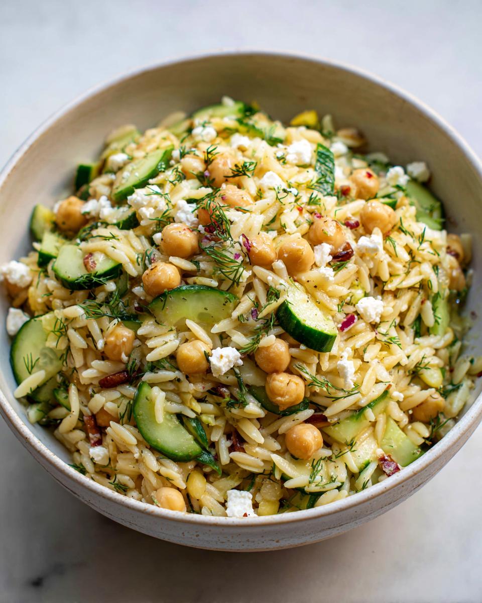 Orzo Salad with Chickpeas, Cucumbers, Lemon, Dill, & Feta - detail 1