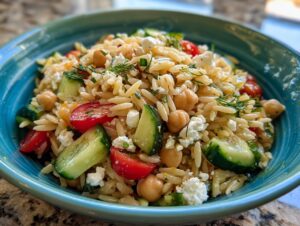 Orzo Salad with Chickpeas, Cucumbers, Lemon, Dill, & Feta