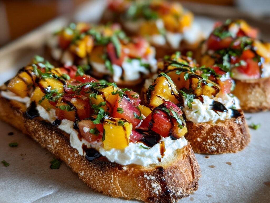Quick Peach Bruschetta with Whipped Ricotta