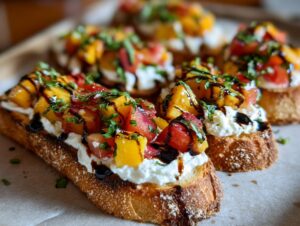 Quick Peach Bruschetta with Whipped Ricotta