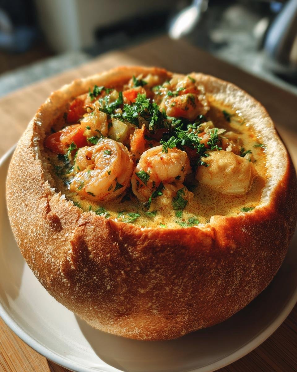 Stuffed Seafood Soup Bread Bowl - detail 1