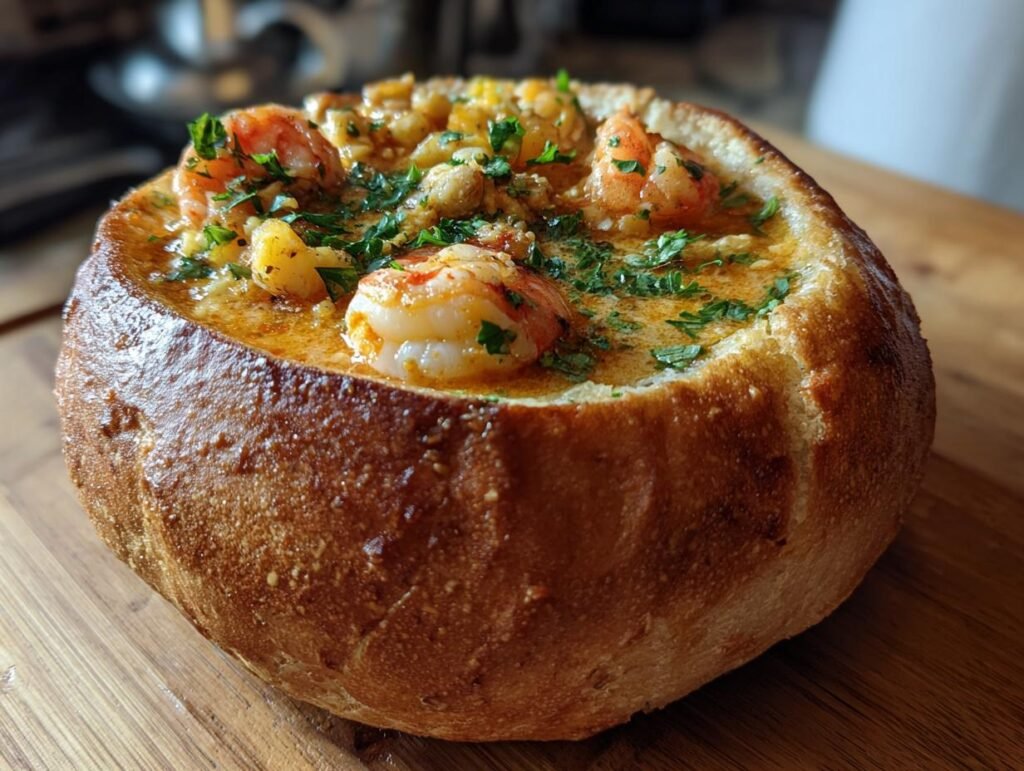 Stuffed Seafood Soup Bread Bowl