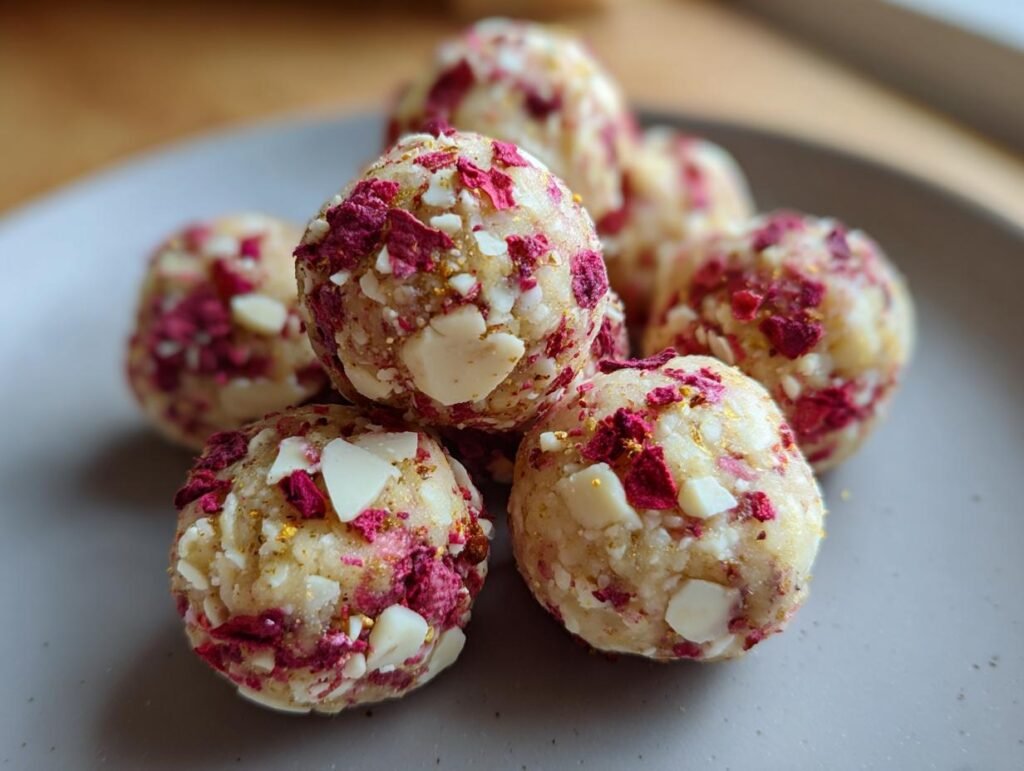 White Chocolate Raspberry Energy Balls
