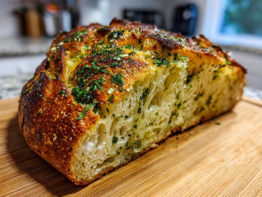 Basil and Garlic No Knead Bread