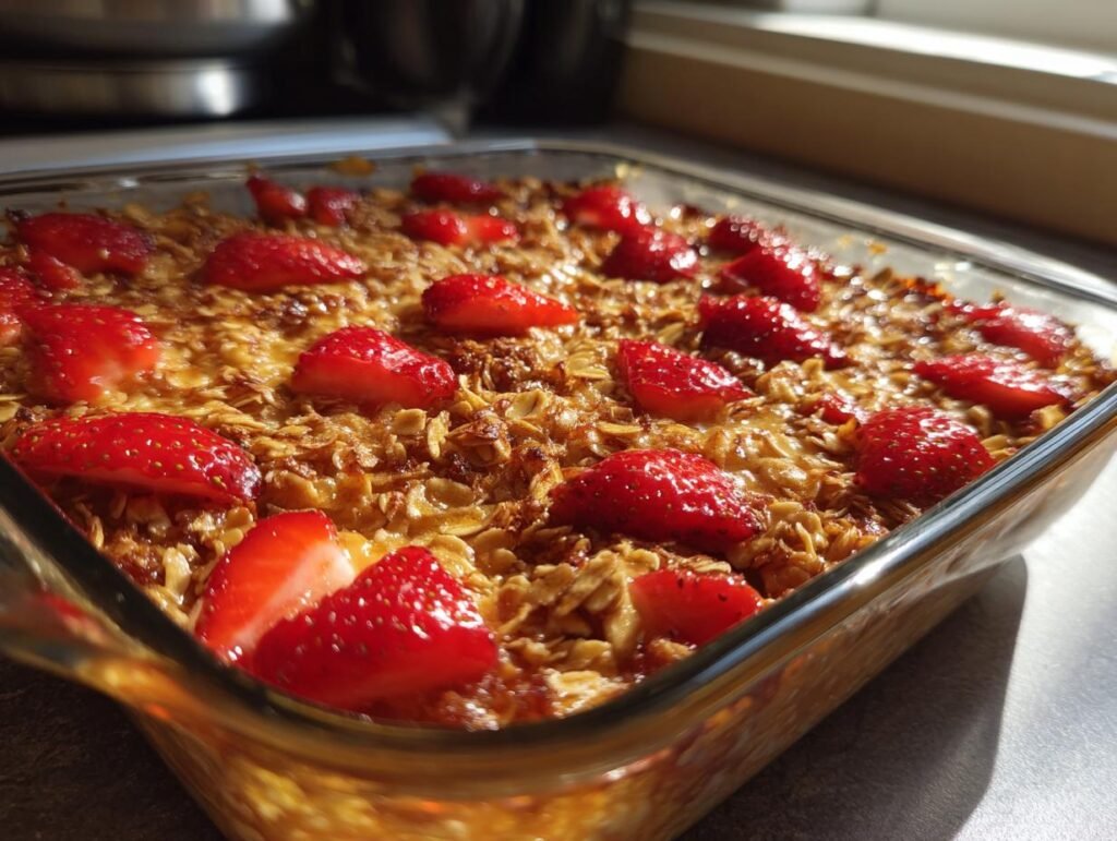 Healthy Strawberry Baked Oats Quick Morning Recipe