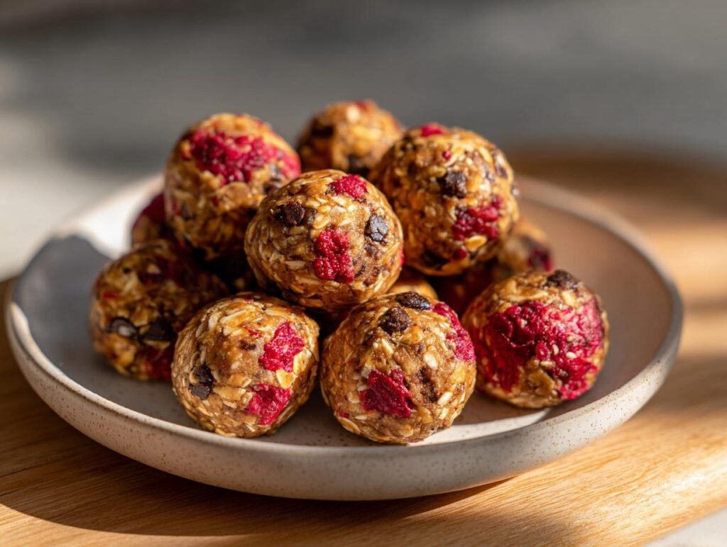 No-Bake Raspberry Oatmeal Energy Bites Snack Idea