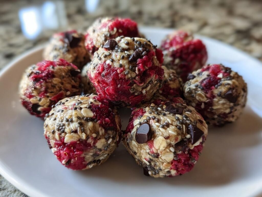No-Bake Raspberry Oatmeal Energy Bites Snack Idea